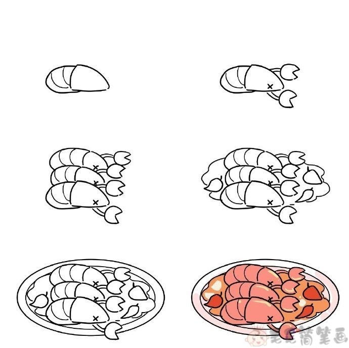 年夜饭龙虾简笔画图片