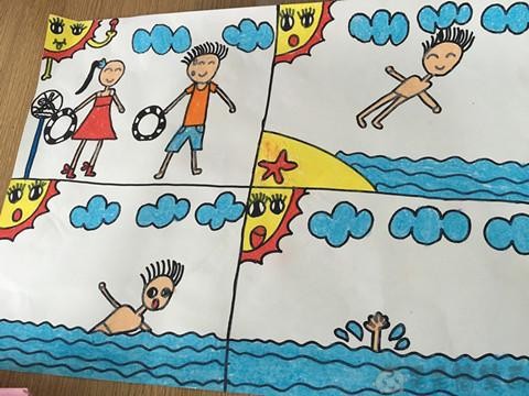 珍爱生命预防溺水儿童美术画