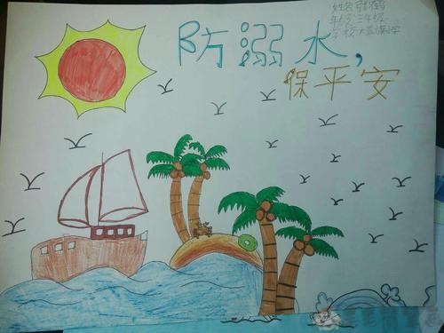 珍爱生命预防溺水儿童美术画
