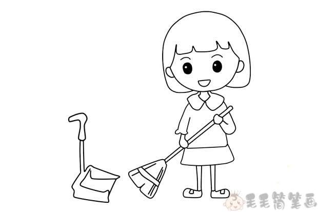 扫地的简笔画 小女孩图片