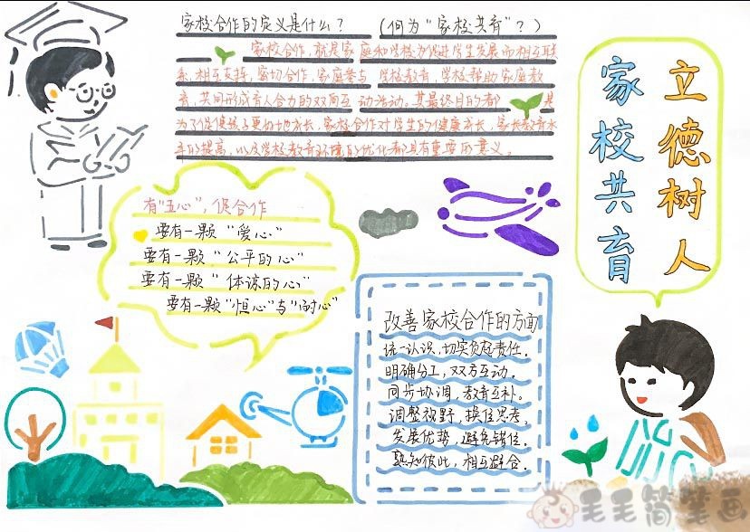 家校共育立德树人手抄报 手抄报-第1张
