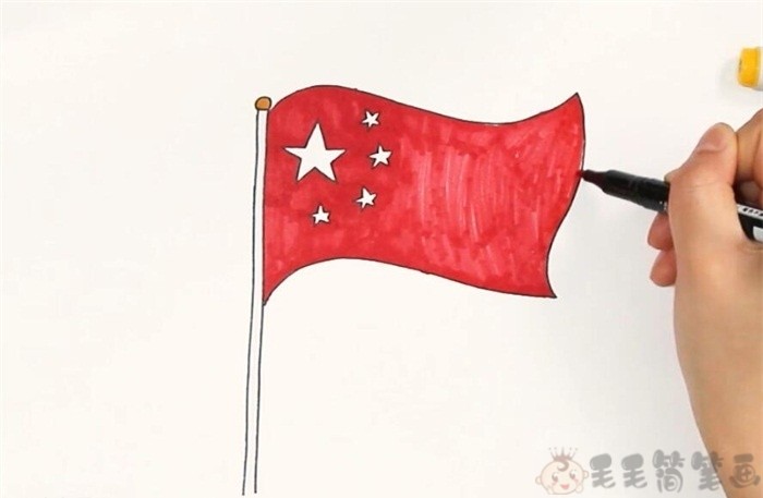 中国红旗简笔画画法图片