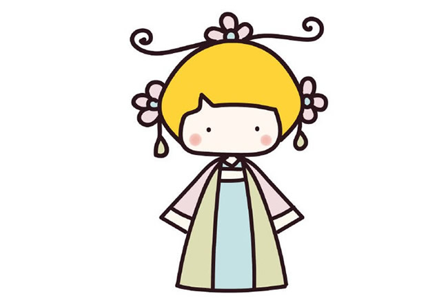 古装q版小女孩简笔画彩色图片素材大全 人物-第1张