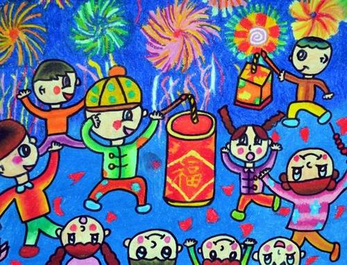 2021牛年春节儿童绘画,牛年新年儿童画 