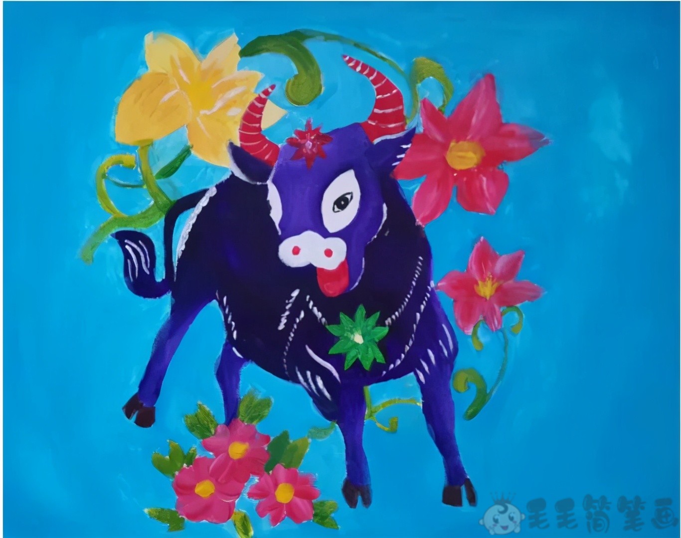 以牛年为主题的绘画生肖牛画画图片