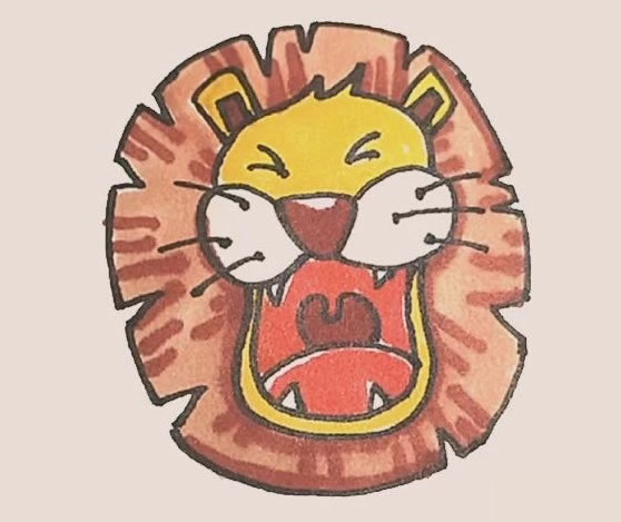 怒吼的狮子简笔画,彩色画法步骤图解教程 动物-第1张