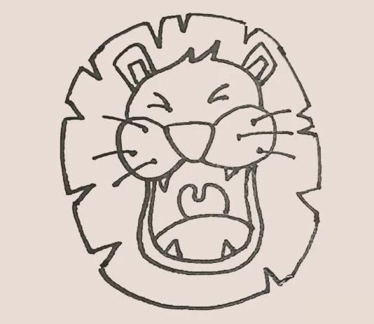 怒吼的狮子简笔画,彩色画法步骤图解教程 动物-第8张