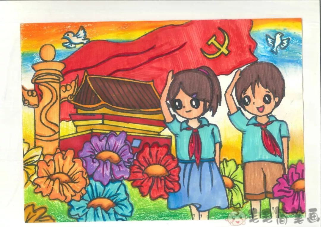 童心向党儿童画党100周年诞辰儿童画