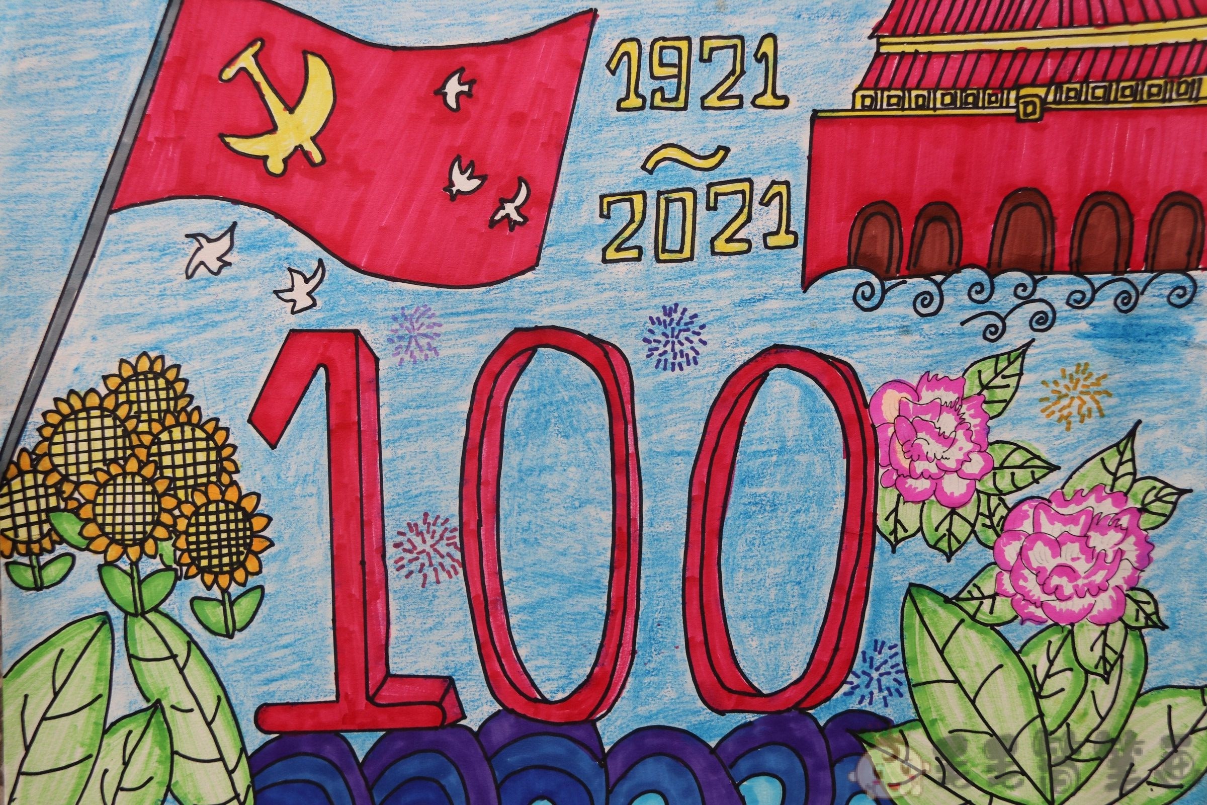 党建设100周年绘画图片