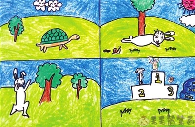 龟兔赛跑4格简笔画图片
