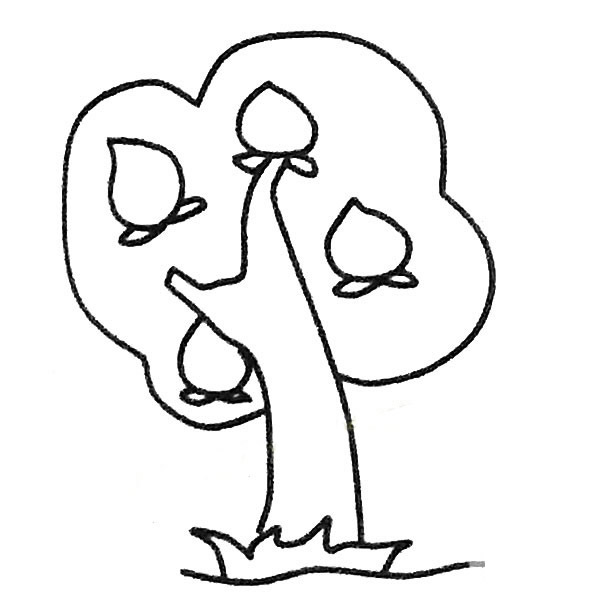 【桃树简笔画图画】6种不同的桃树少儿简笔画画法 植物-第4张