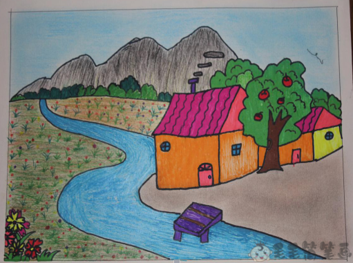家乡风景儿童画