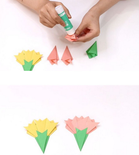 手工折纸康乃馨花朵制作方法 手工折纸-第1张