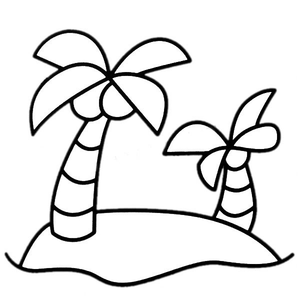 海岛椰子树黑白简笔画 初级简笔画教程-第1张