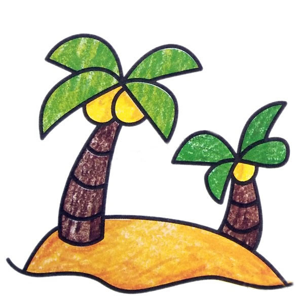 海岛椰子树黑白简笔画 初级简笔画教程-第2张