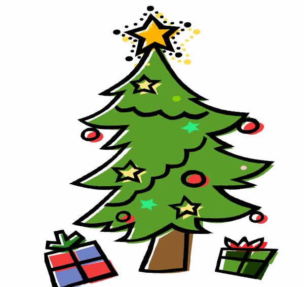 【圣诞树简笔画彩色】挂满彩灯漂亮的圣诞树简笔画彩色图片大全 植物-第2张