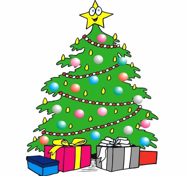 【圣诞树简笔画彩色】挂满彩灯漂亮的圣诞树简笔画彩色图片大全 植物-第1张