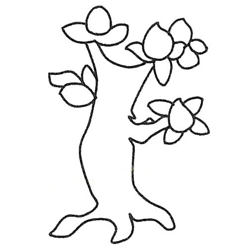 【桃树简笔画】简单四步画出桃树简笔画步骤图教程 植物-第4张