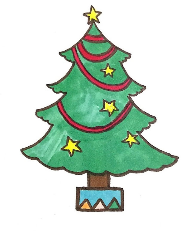 简单漂亮的圣诞树简笔画彩色图片 植物-第1张