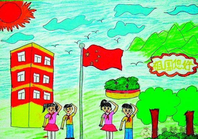 升国旗儿童画图片