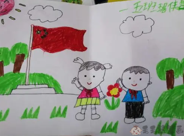 升国旗儿童画简易图片