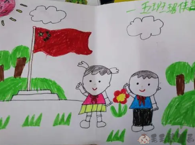 升旗仪式画画 小学生图片