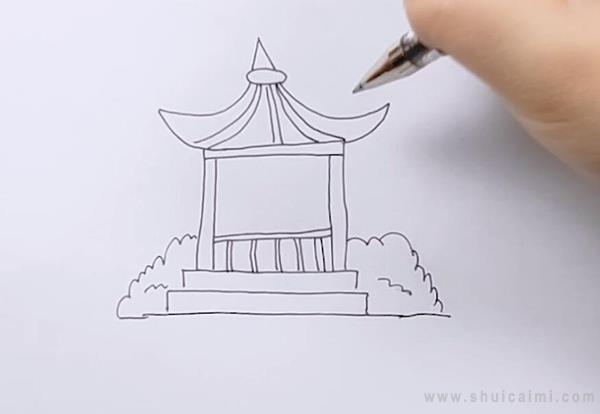 凉亭儿童简笔画画法,亭子简笔画 中级简笔画教程-第5张