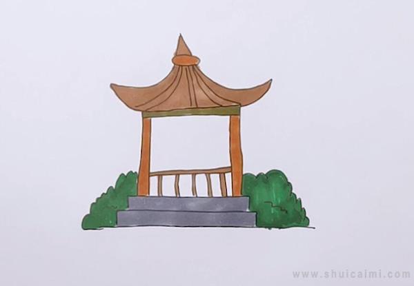 凉亭儿童简笔画画法,亭子简笔画 中级简笔画教程-第1张