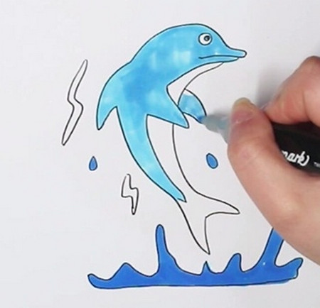 海豚彩色简笔画步骤图解 中级简笔画教程-第4张