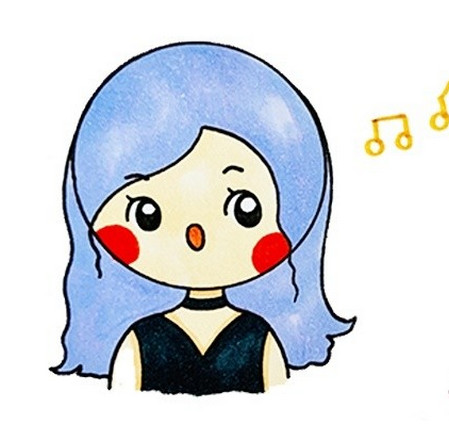 唱歌的女孩彩色简笔画 中级简笔画教程-第1张