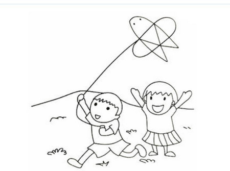 简笔画小孩放风筝可爱图片
