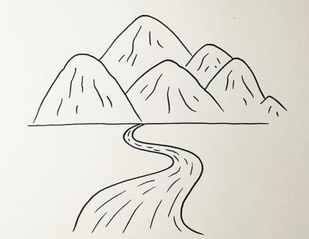 高山流水简笔画图片