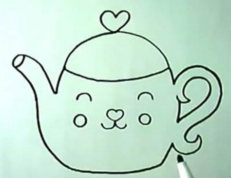 茶壶简笔画步骤图 茶壶彩色画法教程 中级简笔画教程-第7张
