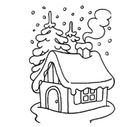 雪景简笔画房屋图片