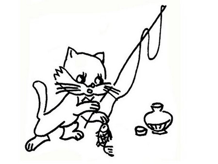 小猫钓鱼简笔画图片大全可爱 中级简笔画教程-第7张