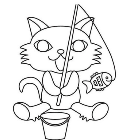 小猫钓鱼简笔画图片大全可爱 中级简笔画教程-第3张