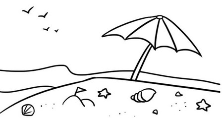 画大海和沙滩的简笔画图片