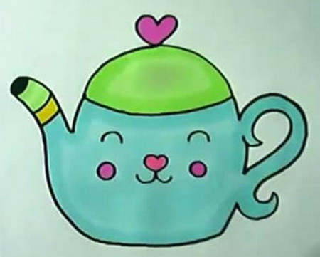 茶壶简笔画步骤图 茶壶彩色画法教程 中级简笔画教程-第1张