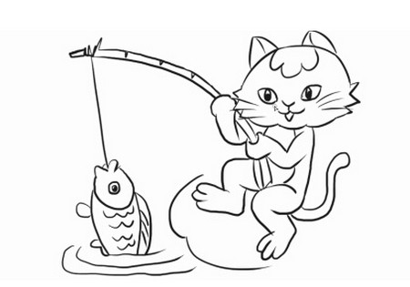 小猫钓鱼简笔画图片大全可爱 中级简笔画教程-第2张