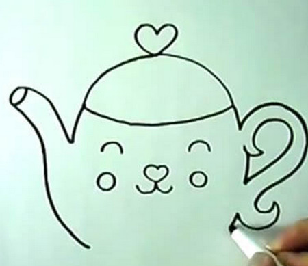 茶壶简笔画步骤图 茶壶彩色画法教程 中级简笔画教程-第6张