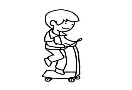 小男孩玩滑板车简笔画图片