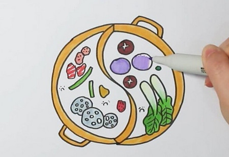 火锅怎么画 火锅彩色简笔画画法 中级简笔画教程-第4张