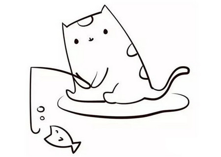 小猫钓鱼简笔画图片大全可爱 中级简笔画教程-第8张