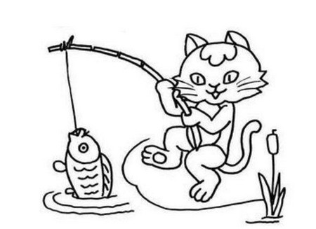 小猫钓鱼简笔画图片大全可爱 中级简笔画教程-第1张