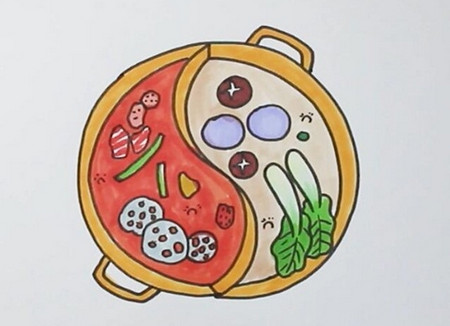 火锅怎么画 火锅彩色简笔画画法 中级简笔画教程-第1张