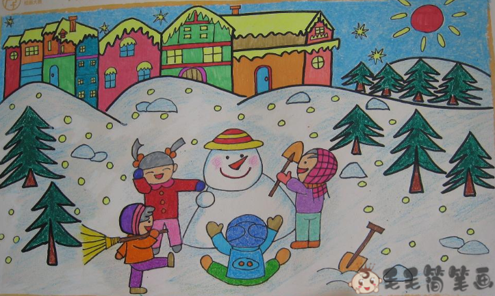冬天的图片儿童画