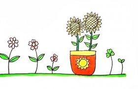 盆栽向日葵的简笔画画法步骤教程