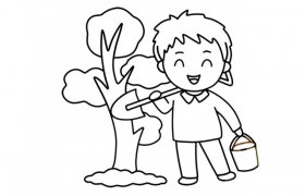 植树节简笔画,植树节种树的小男孩简笔画画法